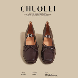 CHUOLEI | Vintage Style Flat Bow Mary Jane Leather Shoes