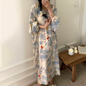 Thin Long Sleeve Sleep Dress For Spring Autumn Summer Cotton Silk