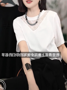 QINGNAER | Lace Design Slimming Women T-Shirt
