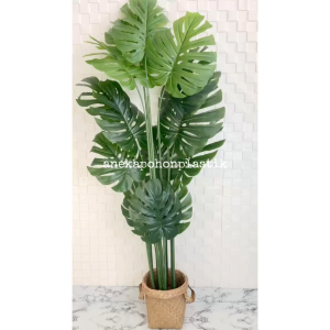 Pohon Artificial Pohon Daun Monstera Latex T160 Cover Pot Purun Handle Tanaman Hias Dekorasi Ruang Tamu Aesthetic