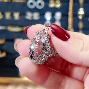 Huitan Elegant Silver Color Hoop Earrings for Women Hollow Out Design Fashion Accessories Gentle Party Chic Jewelry for Wedding