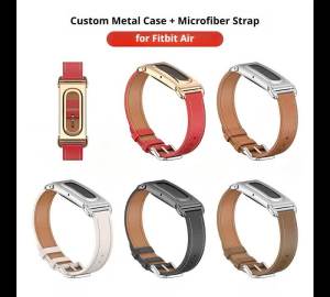 For Fitbit Air Wristband Strap with New Metal Shell Durable Microfiber Leather Band for Fitness Tracker Watch