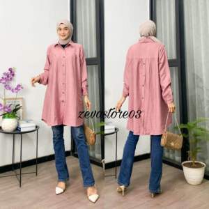 Zeva Tunik Kancing Depan Belakang / Tunik Polo Linen Kancing / Tunik Murah Kekinian