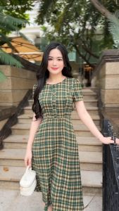 Đầm mango LLis họa tiết caro lụa mềm mát co giãn nhẹ dáng xòe tôn dáng