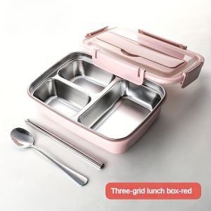 Leak-Proof Stainless Steel Lunch Box With 3/4 Compartments - Durable Easy-Clean Bento Container For Students & Office Workers