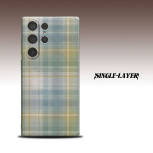 BILIBILI | Pastel Sage Green Plaid For Samsung Galaxy S26 S25 S24 A56 A36 Dual Layer Luxury Fashion Full Lens Protective Case