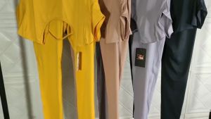 Bộ đồ tập gym yoga aerobic thể thao nữ bao gồm áo thun croptop và quần dài chất liệu thun lì mịn BINSPORTS BD187