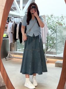 Plus Size French Style Retro Fishtail Denim Skirt Womens Summer Slightly Oversized Girls High Waist Thin Covered Belly Mid-Length Umbrella Skirt
