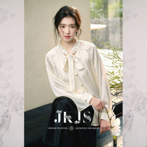 JK&JS | New Chinese Style Womens Shirt JKJS Flowing Poetic Butterfly Knot Chiffon Silk Feel Top Classical Loose Fit Long Sleeve