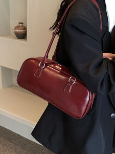 Womens Wedding Handbag Red Wine Color Single Shoulder Bag Soft PU Material Zipper Closure City Casual Style Medium Size