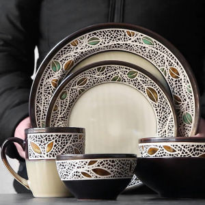 European Style Ceramic Dining Set Creative Plate Bowl Cup Home Use Shallow Bowl Salad Bowl Western Dinner Plate Breakfast Water Cup