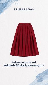 Rok seragam sekolah sd merah panjang rempel lipit atas ban pinggang karet