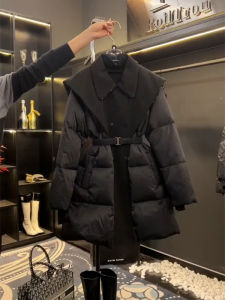 Elegant Black Miniature Style down Jacket Womens Fashion High-End Autumn Winter Coat Korean Version Straight Cut Polyester