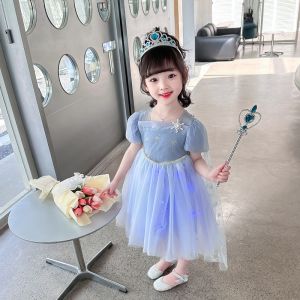 Princess Dress Childrens Day Gift Glowing Summer New Arrival 2023 Frozen Princess Skirt Dress Girls Sweet Style Short Sleeve