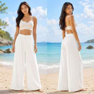 Korean Womens Wide Leg Pants Casual Straight High Waist Wide Leg Pants Beach Scene