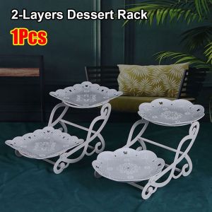 WTFAP5 1Pcs Plastic Dessert Rack 2-Layers White Food Fruit Plate Candy Snack Tray Wedding Birthday Party