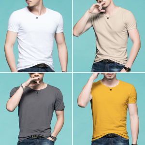 Mens Short Sleeve T-Shirt Pure Color Base Shirt Trendy Cotton Summer Top White Black Half Sleeve Inner Wear Long Sleeve