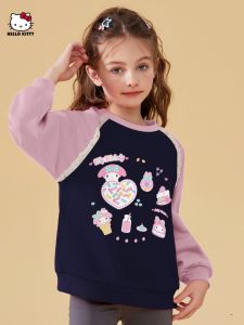 HelloKitty Girls Spring Autumn Hoodie Cartoon Casual Overhead Sweatshirt Childrens Fashionable Clothing Cotton Polyester Blend