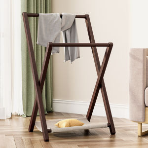 Solid Wood Floor Folding Double Rod Coat Rack Temporary Storage Hanger Beech Bedside Bedroom Clothes Hanger Clothes Hanger