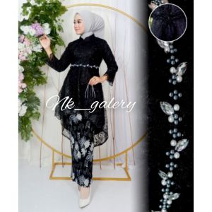 Couple Kebaya Hitam Batik Kelapa Silver /Setelan Kebaya Couple Lesti Hitam