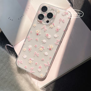 Original Fresh Style iPhone 15 pro Max Full Cover Transparent Soft Case Pink Flower Precision Holes Cute Korean Girl Design