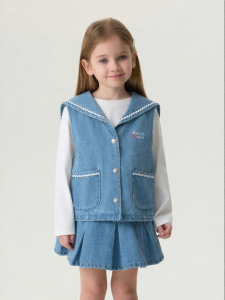 Marc&Janie | Wave Collar Navy Girls Cotton Denim Jacket