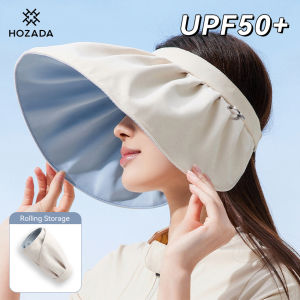 HOZADA Women Sun Cap Sun Visor Hat Foldable Empty Top Hat UPF50+ Sun Hats Portable Beach Cap Large Brim Cap Sun Protection Cap UV Protection Hats With Windproof Rope for Outdoor Travel