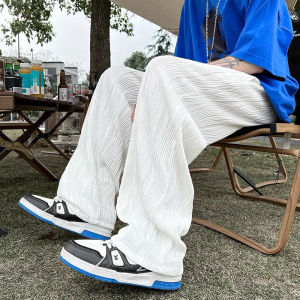 Mens Summer Thin Ice Silk Drapey Pants Oversize Straight Leg Casual Trousers Bamboo Fiber Youthful Style Fashion Trend