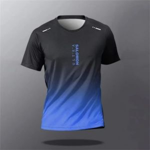 Hot selling new mens summer gradient letter print comfortable and breathable round neck T-shirt outdoor sports casual top