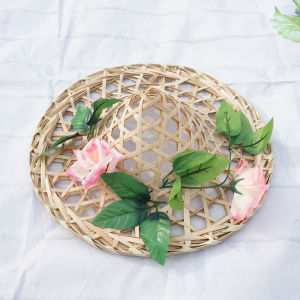 Colorful Hollow Flower Striped Straw Hat for Kids Adults Stage Performance Square Dance Hat with Large Eaves