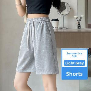 LANGPIN | Slimming Ice Silk Womens Sport Pants Lightweight Draped Loose Fit Short Length Tencel Shorts For Plus Size Summer Wear