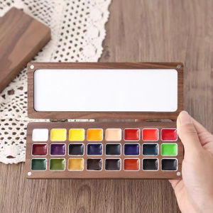 Portable Smink Walnut Wood Watercolor Painting Pigments Sub-box 24 Colors Mixing Box Simple Cute Tool Set Cultural Supplies