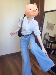 เสื้อเชิ้ตคอวีแขนสั้นผู้หญิงสไตล์ฝรั่งเศส ทรงหลวม สไตล์เกาหลี ฤดูร้อน 2024 เสื้อเชิ้ตทรงพอดีตัวสั้นสำหรับผู้หญิงไซส์เล็ก