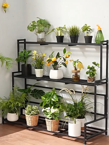 SPACEMADER Plant Stand Extended Hook Version Carbon Steel Flower Stand Metal Pot Display Rack Indoor Outdoor Ladder Display Rack