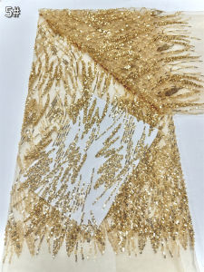 Vải Ren Cao Cấp Nigeria Châu Phi Đính Sequin Thêu Tay Sang Trọng Hạt Pháp Lưới Dùng Cho Váy Cưới Tiệc Tùng