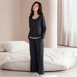 MiiOW | Bộ đồ ngủ dài tay cotton nguyên chất cho cặp đôi MiiOW Cat Person mùa xuân hè 2025 Quần áo mặc nhà thoải mái thoáng khí