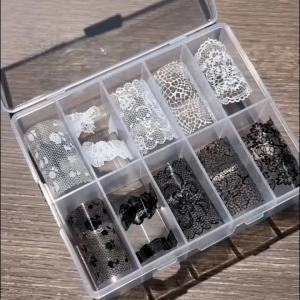10Rolls Vintage Lace Nail Art Transfer Paper Black White Red French Laces Flower Nails Decals for Wedding Bridal Manicure Decor