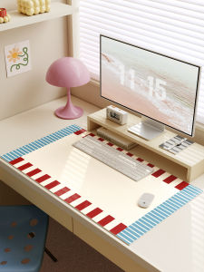 Retro Large Size Computer Office Desk Mat Blue Grid Pattern High Aesthetic Value Student Study Desk Cloth Leather Material