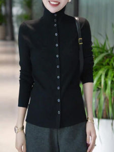 UYFY | Black High Collar Long Sleeve Knitted Open Cardigan Womens Inner Wear Top Slimming Large Size Autumn New Style European Goods