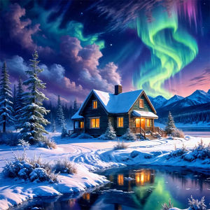 Jigsaw Puzzle Calming Beautiful Snow Aurora Winter House Landscape Art For Adults Great Weekend Relaxation And Family Fun Gift