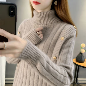 เสื้อสเวตเตอร์ถักคอสูงแบบหนา 2 ชั้น แฟชั่นฤดูใบไม้ร่วง/ฤดูหนาว เสื้อชั้นในสเวตเตอร์ถักแบบสวมหัว แขนยาว ปกติ