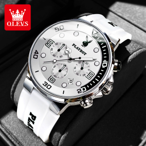 PLAYBOY Jam Tangan Cowok Keren Anti Air 2024 Terbaru Original Import Mewah Silikon Kronograf Kuarsa Olahraga Jam Tangan Pria Dewasa