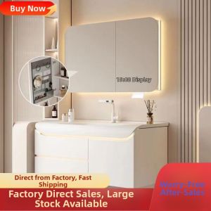 Rounded Glossy Texture Bathroom Cabinet Combo
