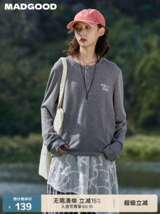 Madgood Basic Long Sleeve Henry Collar T-Shirt Colorful Five Claw Buckle Construction Site Spring Autumn Casual Fashion Womens Top