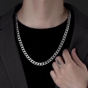 Kalung Pria Titanium Super-Kalung Rantai Silver-Fashion Model Korea Anti Karat Anti Luntur