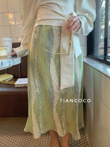 Elegant Commute High Waist Pleated Long Skirt Sparkling Colorful Water Wave Pattern A-Line Skirt Polyester Fabric Ladies Skirts