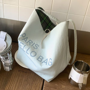 Double-Sided Bucket Bag Womens Canvas Lettering Large Capacity Single Shoulder Slant Crossbody Bag Fashionable Versatile