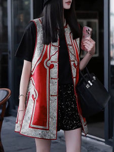 New Chinese Style Loose Fit Sleeveless Open Front Vest Outerwear Summer 2024 Slimming Mid-Length Shirt for plus Size Women