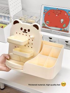 Cute Rotating Desktop Tissue Box Office Desk Creative Ornaments Paper Towel Box Stationery Partition Storage Pen Holder