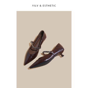 French Mary Jane Shoes Womens Soft Leather Thin Heel Pointed Toe Slip-On Fashionable Low Heel Single Shoes Spring 2025